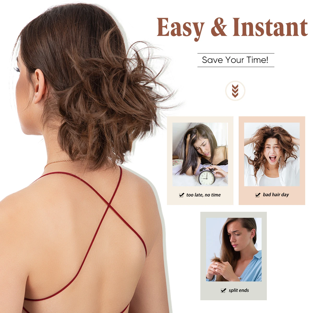 Synthetic Hair Bun Extensions Messy Curly Chignon Scrunchie Clip-In Donut Updo for Women