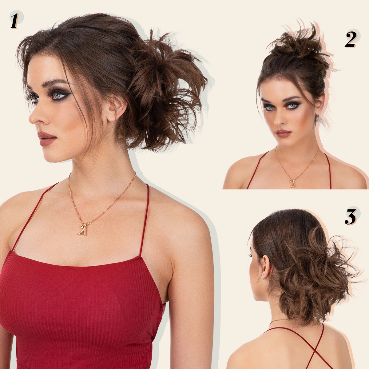 Synthetic Hair Bun Extensions Messy Curly Chignon Scrunchie Clip-In Donut Updo for Women