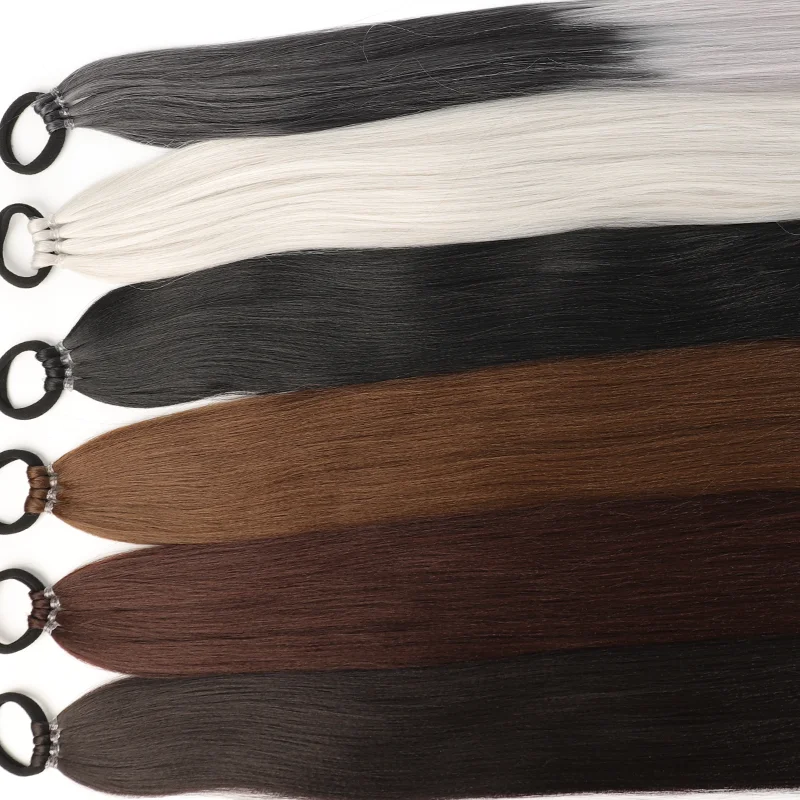Synthetic Long 28-Inch Ponytail Extensions with Elastic Band Versatile DIY Braided for Women and Girls