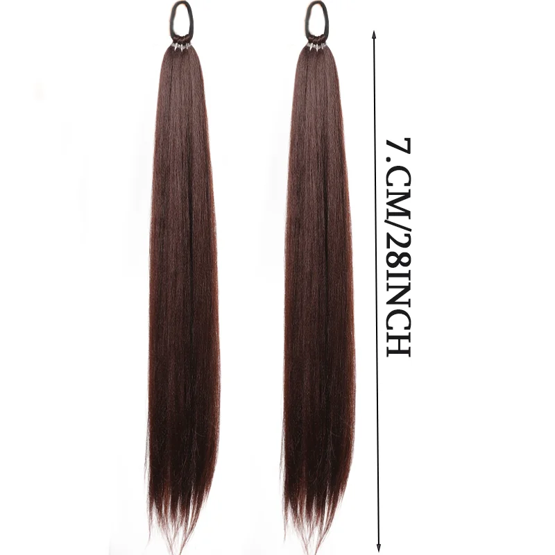 Synthetic Long 28-Inch Ponytail Extensions with Elastic Band Versatile DIY Braided for Women and Girls