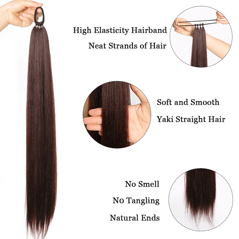 Synthetic Long 28-Inch Ponytail Extensions with Elastic Band Versatile DIY Braided for Women and Girls