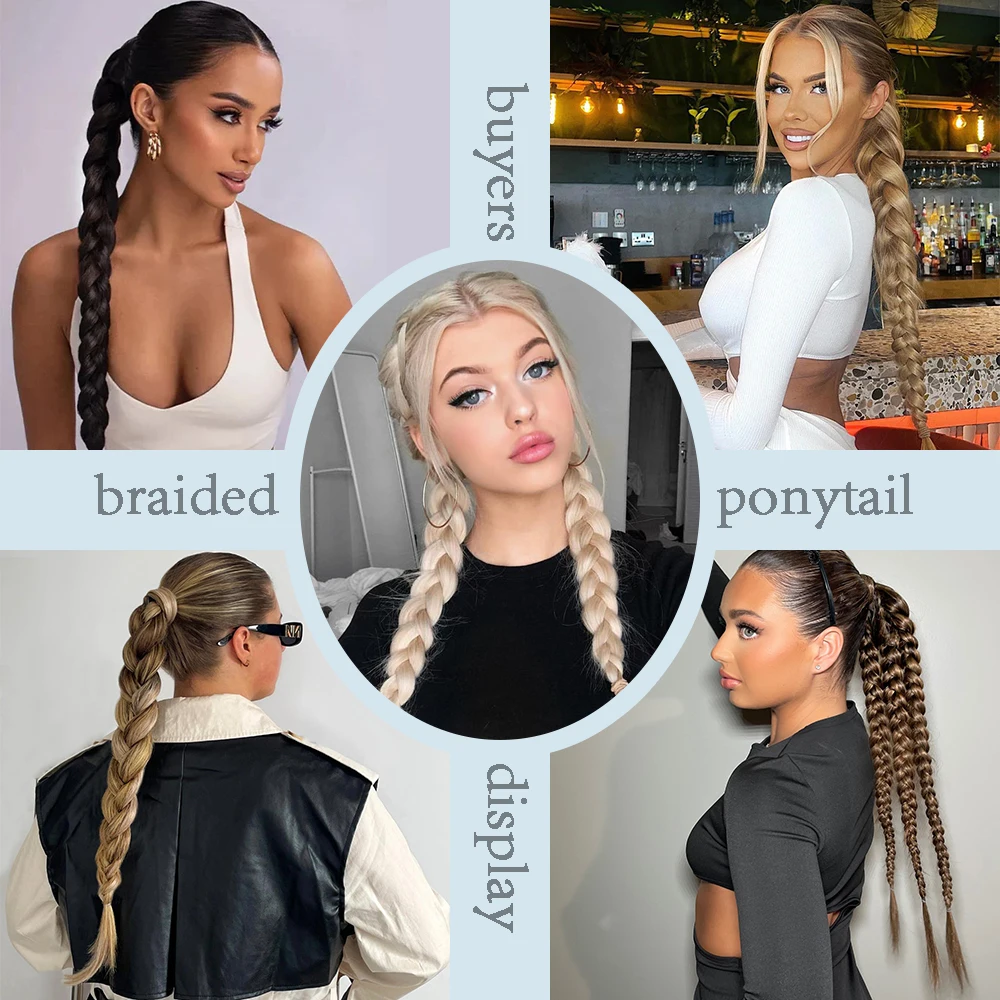 Synthetic Long Twist Braid Ponytail Extensions with Rubber Band Boxing Braided Hair for Women