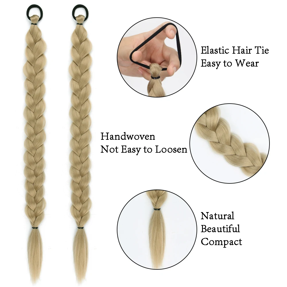 Synthetic Long Twist Braid Ponytail Extensions with Rubber Band Boxing Braided Hair for Women