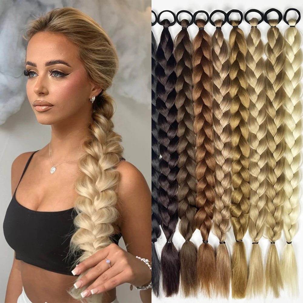 Synthetic Long Twist Braid Ponytail Extensions with Rubber Band Boxing Braided Hair for Women