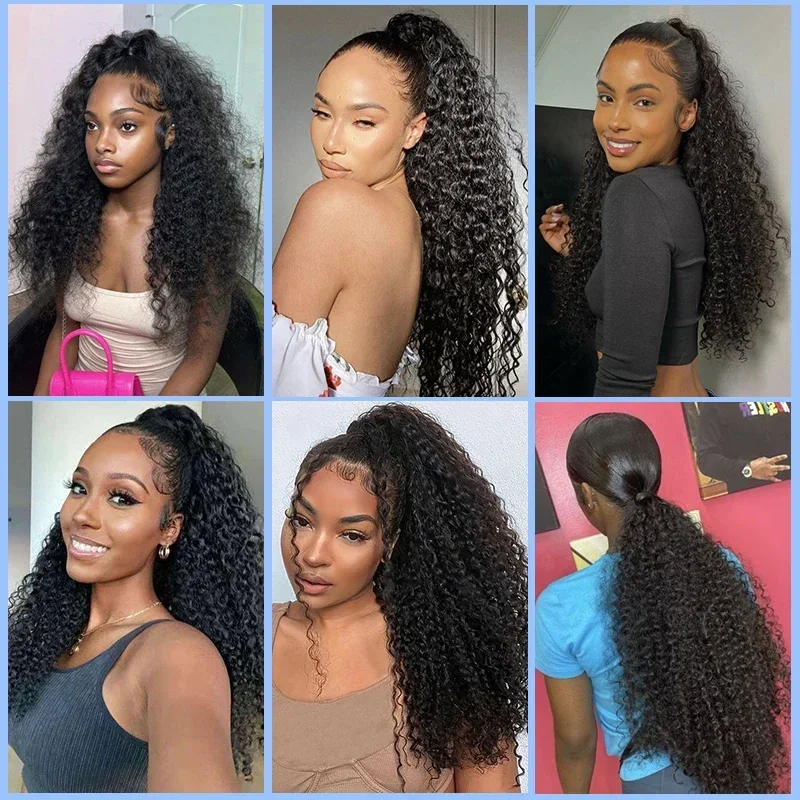 Long Fluffy Curly Synthetic Kinky Ponytail Hair Extensions Afro Curly Hairpieces for Women