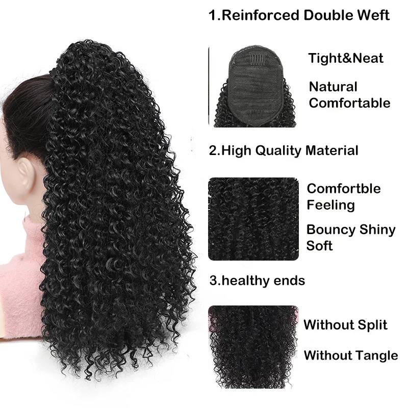 Long Fluffy Curly Synthetic Kinky Ponytail Hair Extensions Afro Curly Hairpieces for Women