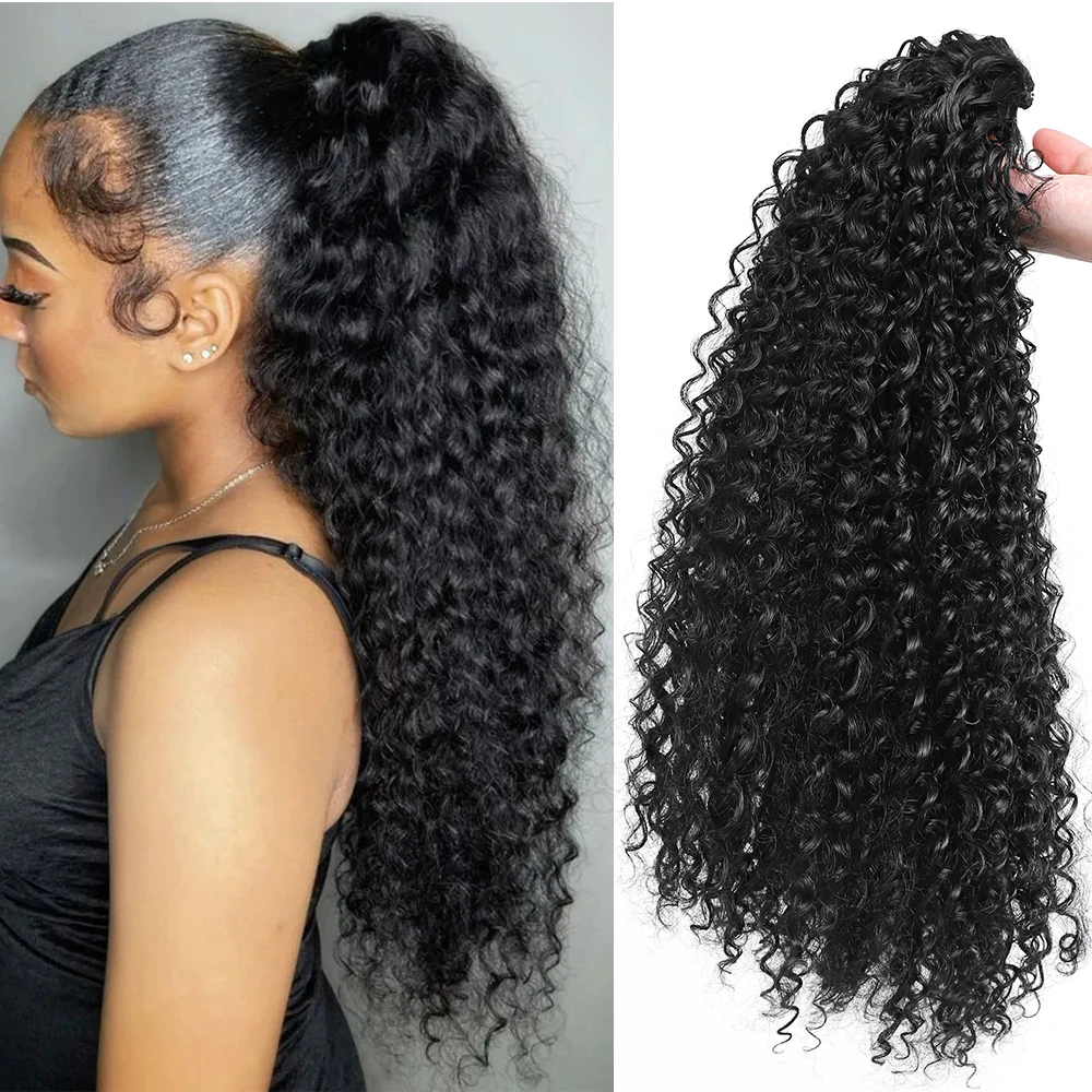 Long Fluffy Curly Synthetic Kinky Ponytail Hair Extensions Afro Curly Hairpieces for Women