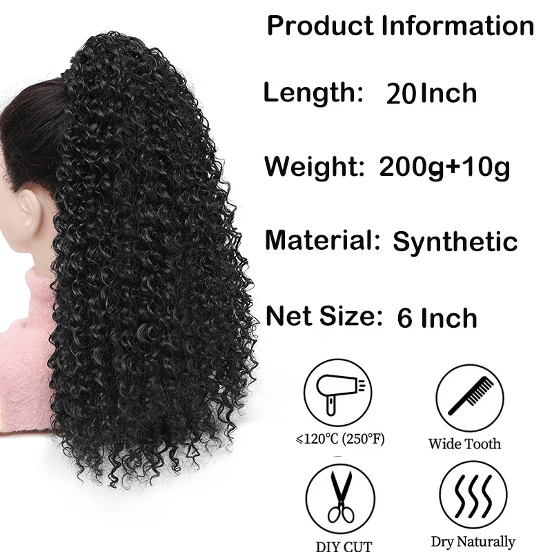 Long Fluffy Curly Synthetic Kinky Ponytail Hair Extensions Afro Curly Hairpieces for Women