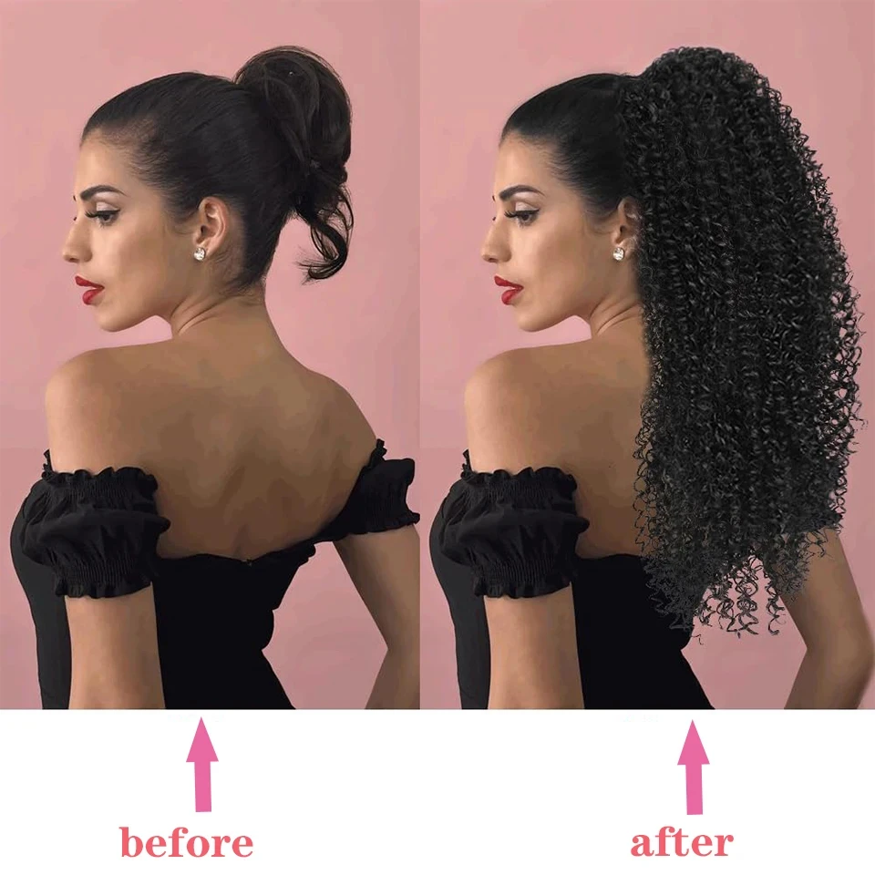 Long Fluffy Curly Synthetic Kinky Ponytail Hair Extensions Afro Curly Hairpieces for Women