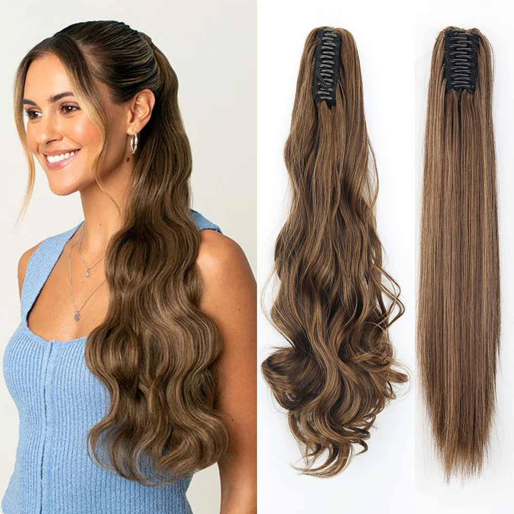 Synthetic Long Wavy Claw Clip-On Ponytail Heat Resistant Natural Wave Hairpieces