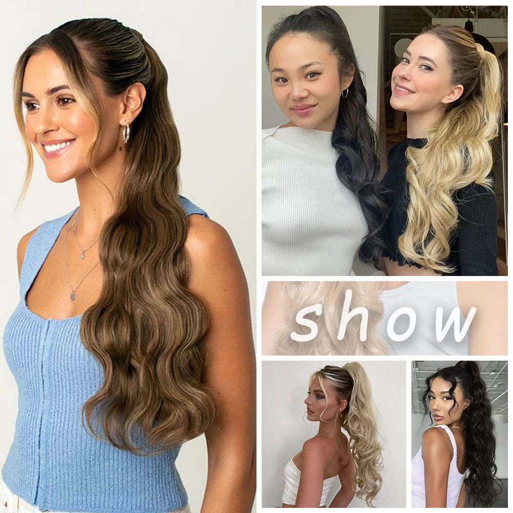 Synthetic Long Wavy Claw Clip-On Ponytail Heat Resistant Natural Wave Hairpieces