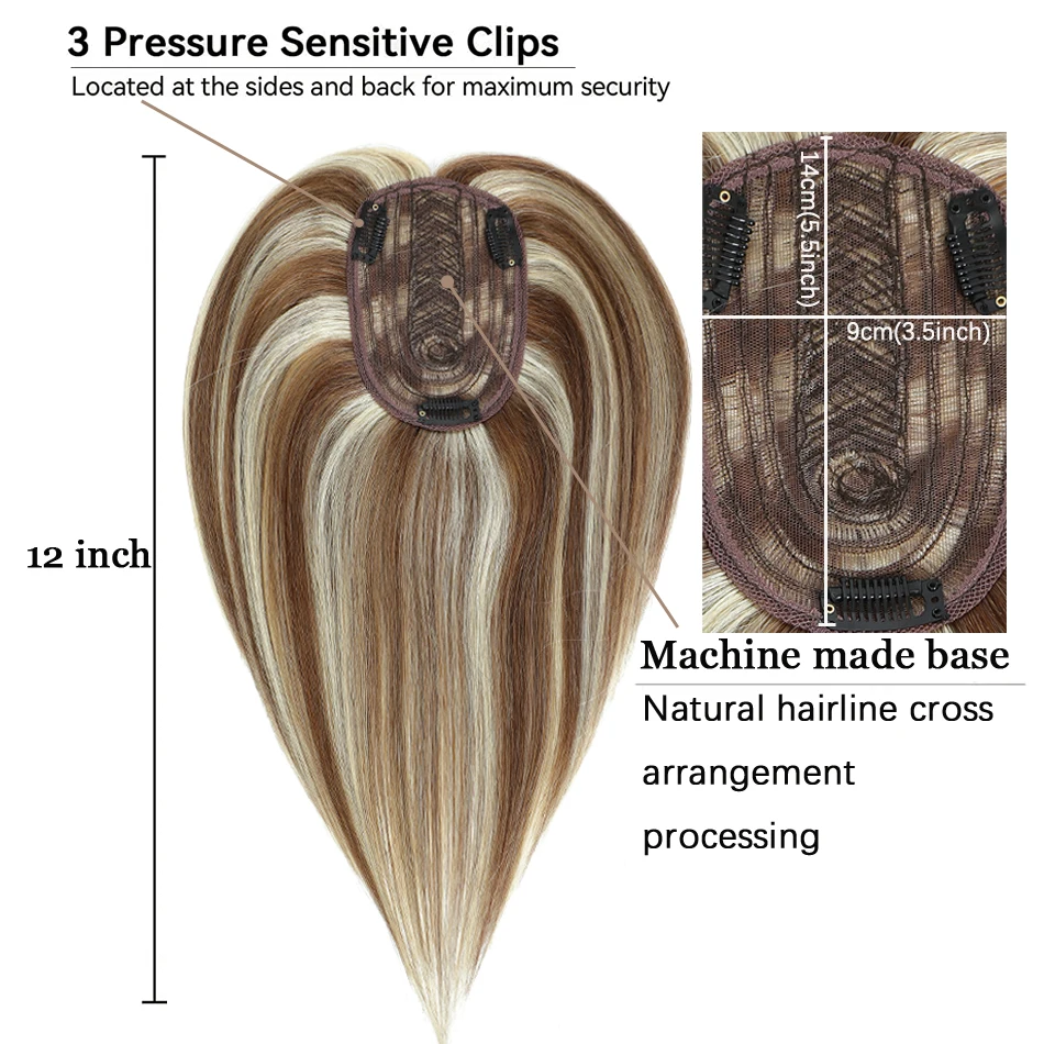 Human Hair Topper for Women Clip-In Invisible Toupee Machine-Made Base Hairpiece