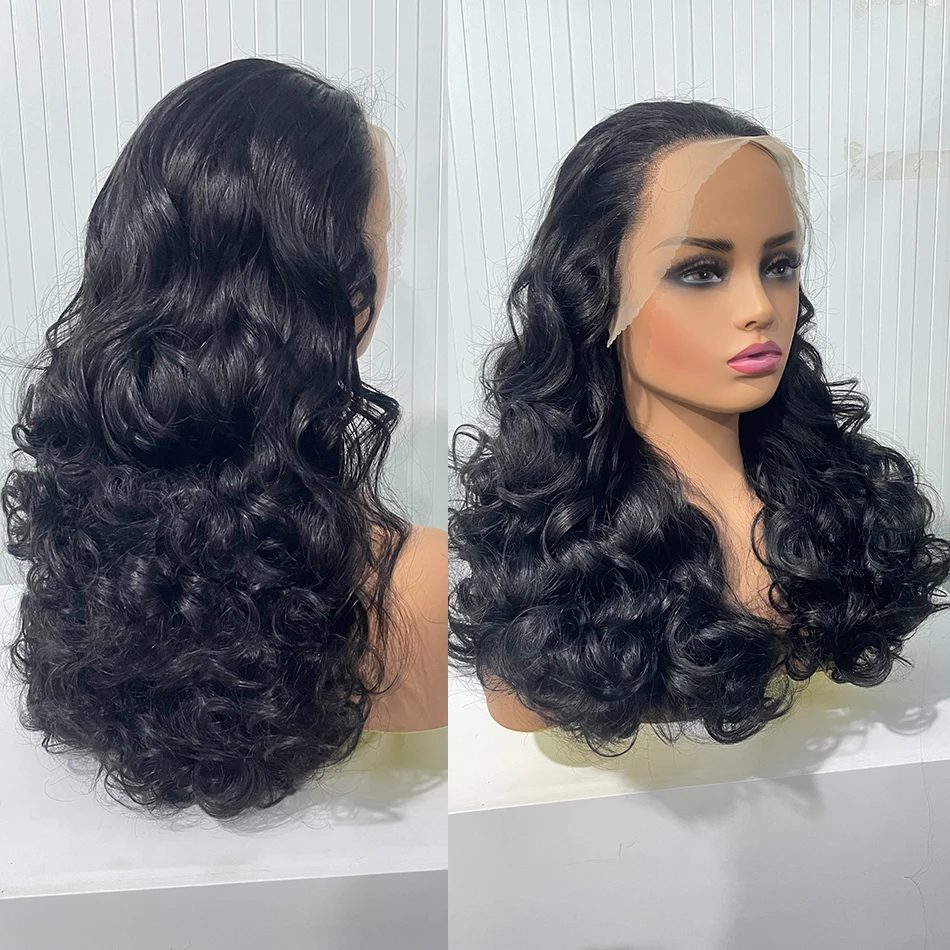 Human Hair Highlight Ombre Double Drawn Bouncy Body Wave Full Weave Wavy Lace Wig