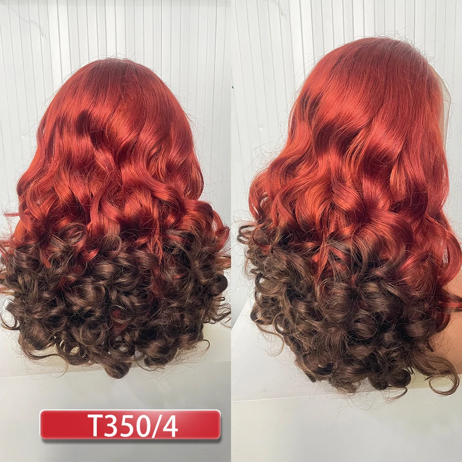 Human Hair Highlight Ombre Double Drawn Bouncy Body Wave Full Weave Wavy Lace Wig