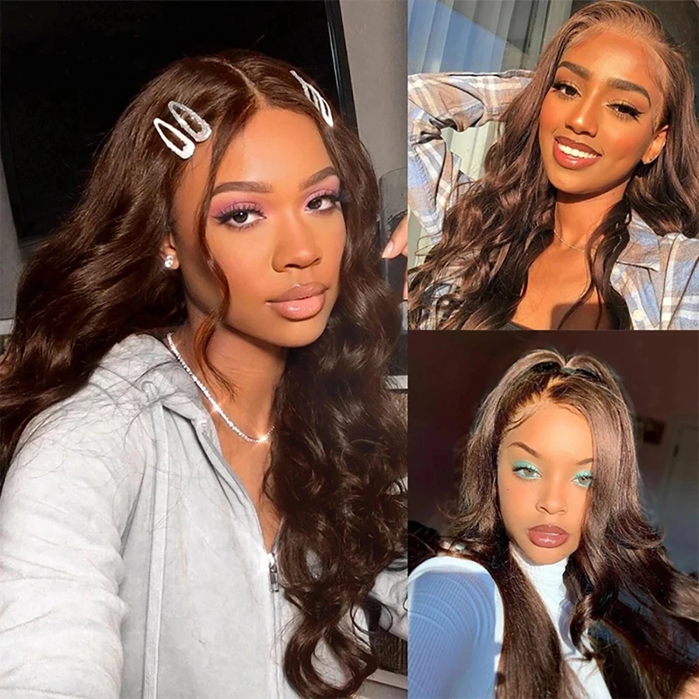 Chocolate Brown Body Wave Lace Front Transparent Human Hair Wig Pre-Plucked Colored for Women