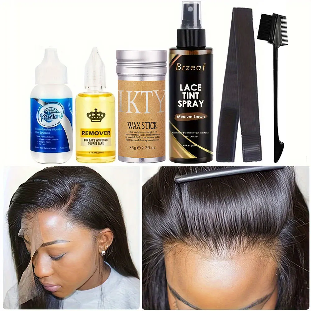 Waterproof Lace Wig Glue and Liquid Adhesive, Wax Stick, Lace Tint Spray, Elastic Melt Band for Wig Styling