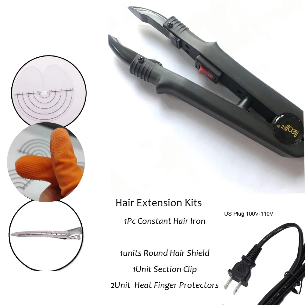 Hair Extension Tongs, Flat Tip Fusion Iron with Hair Extension Tools and Section Clip