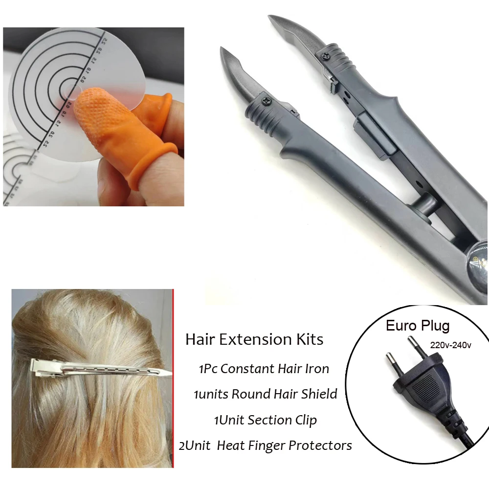 Hair Extension Tongs, Flat Tip Fusion Iron with Hair Extension Tools and Section Clip