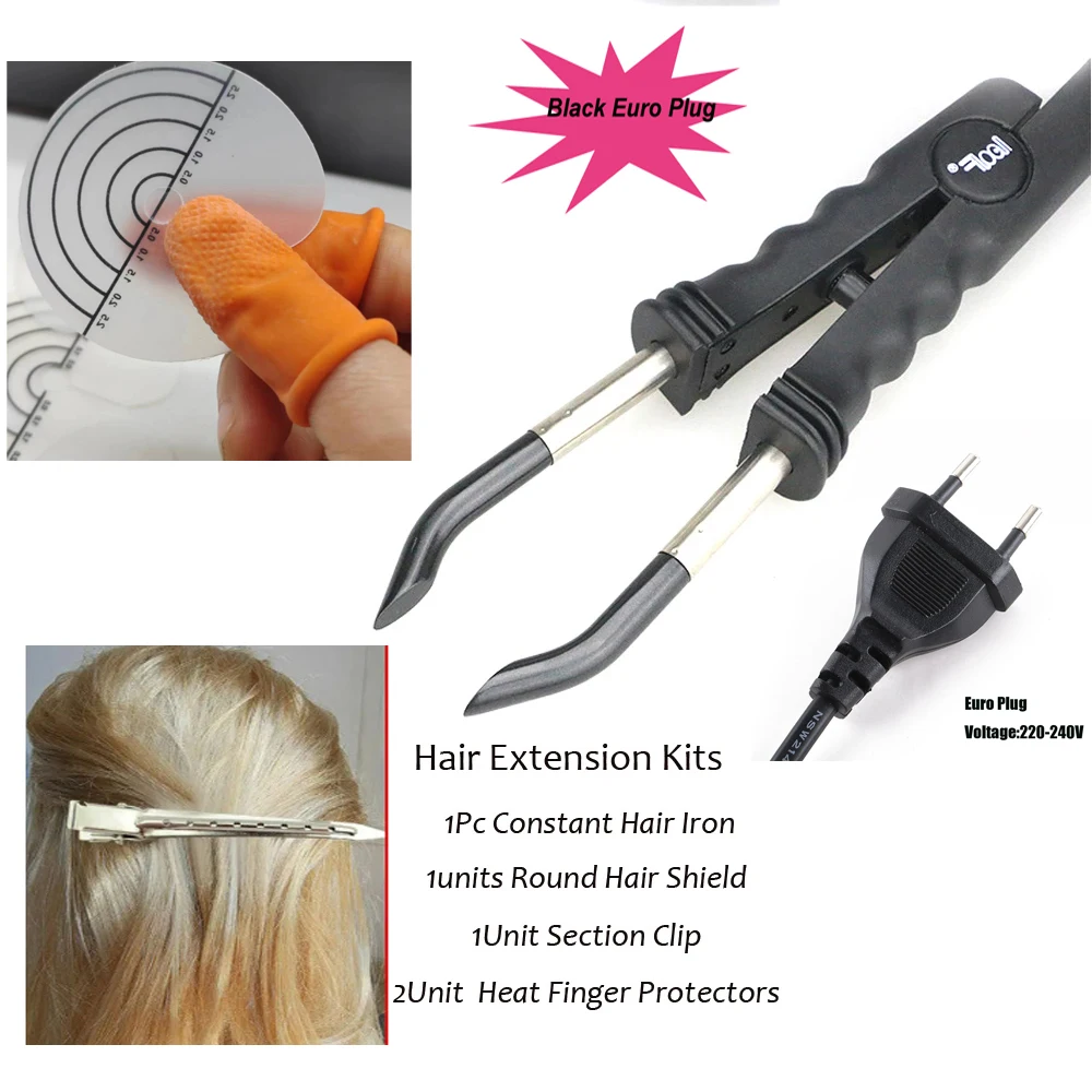 Hair Extension Tongs, Flat Tip Fusion Iron with Hair Extension Tools and Section Clip