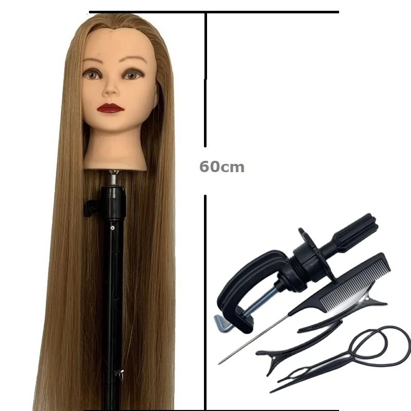 Straight Synthetic Hair Mannequin Head for Hairdressing, Makeup, Braiding, and Salon Styling Practice