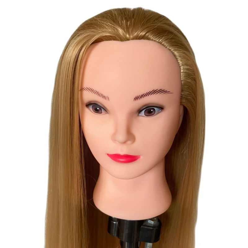 Straight Synthetic Fiber Training Mannequin Head for Makeup, Braiding Practice, and Salon Styling