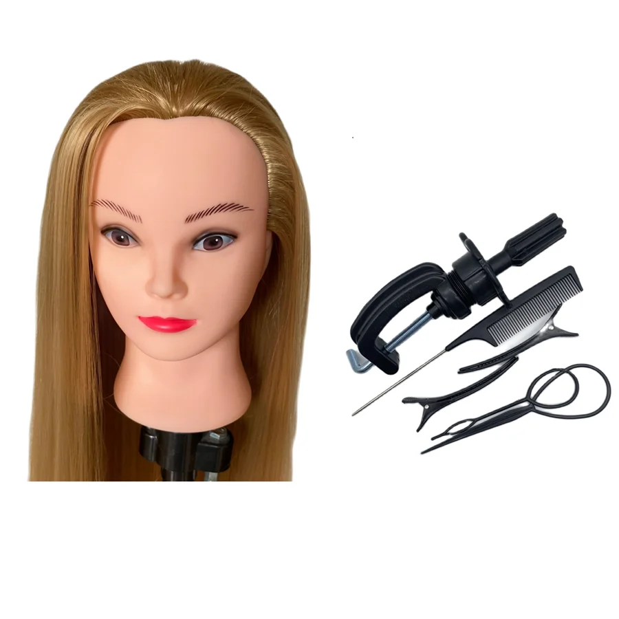 Straight Synthetic Fiber Training Mannequin Head for Makeup, Braiding Practice, and Salon Styling