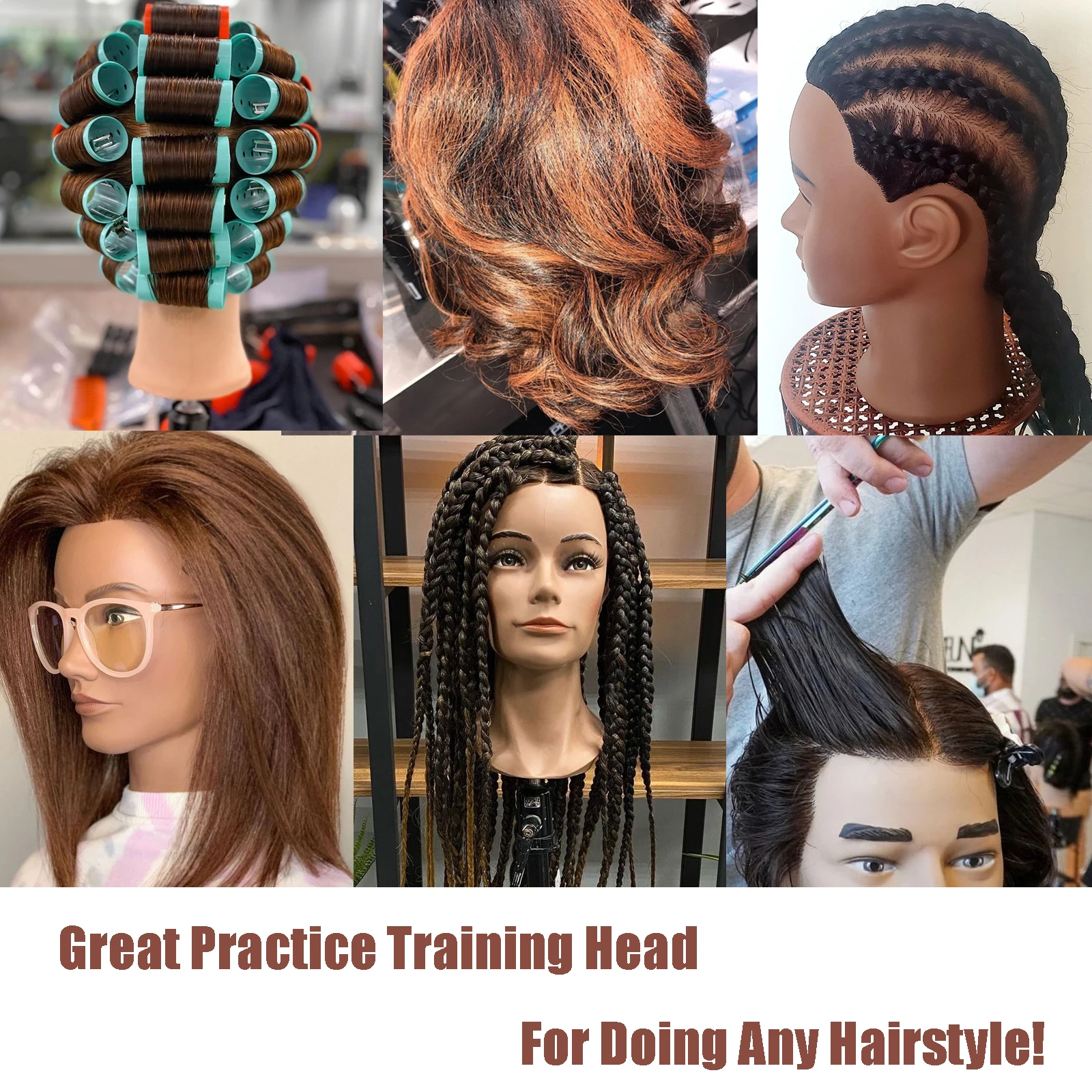 Afro Mannequin Head with Hair for Braiding and Cornrow Practice, Barber Training Dummy Head