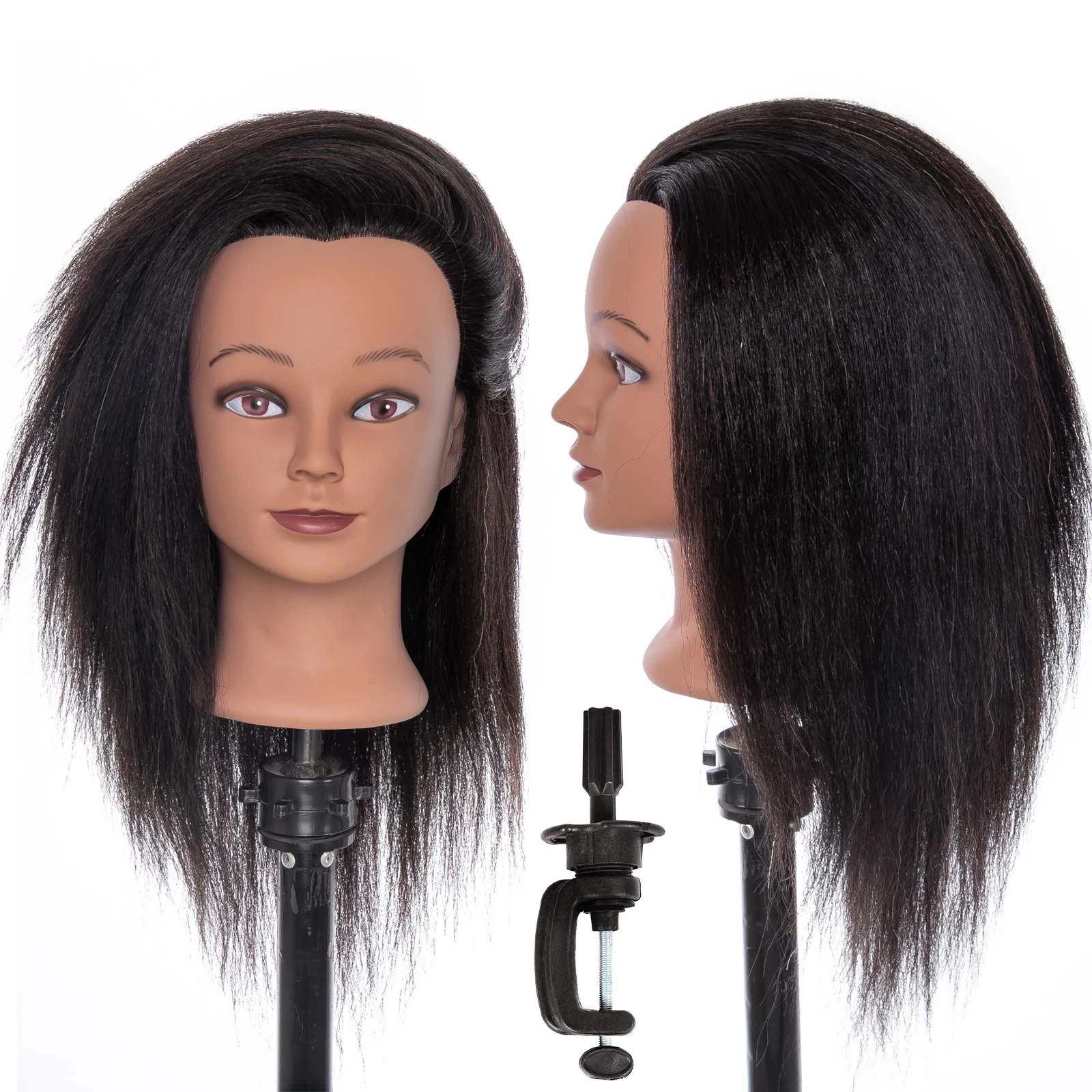 Afro Mannequin Head with Hair for Braiding and Cornrow Practice, Barber Training Dummy Head