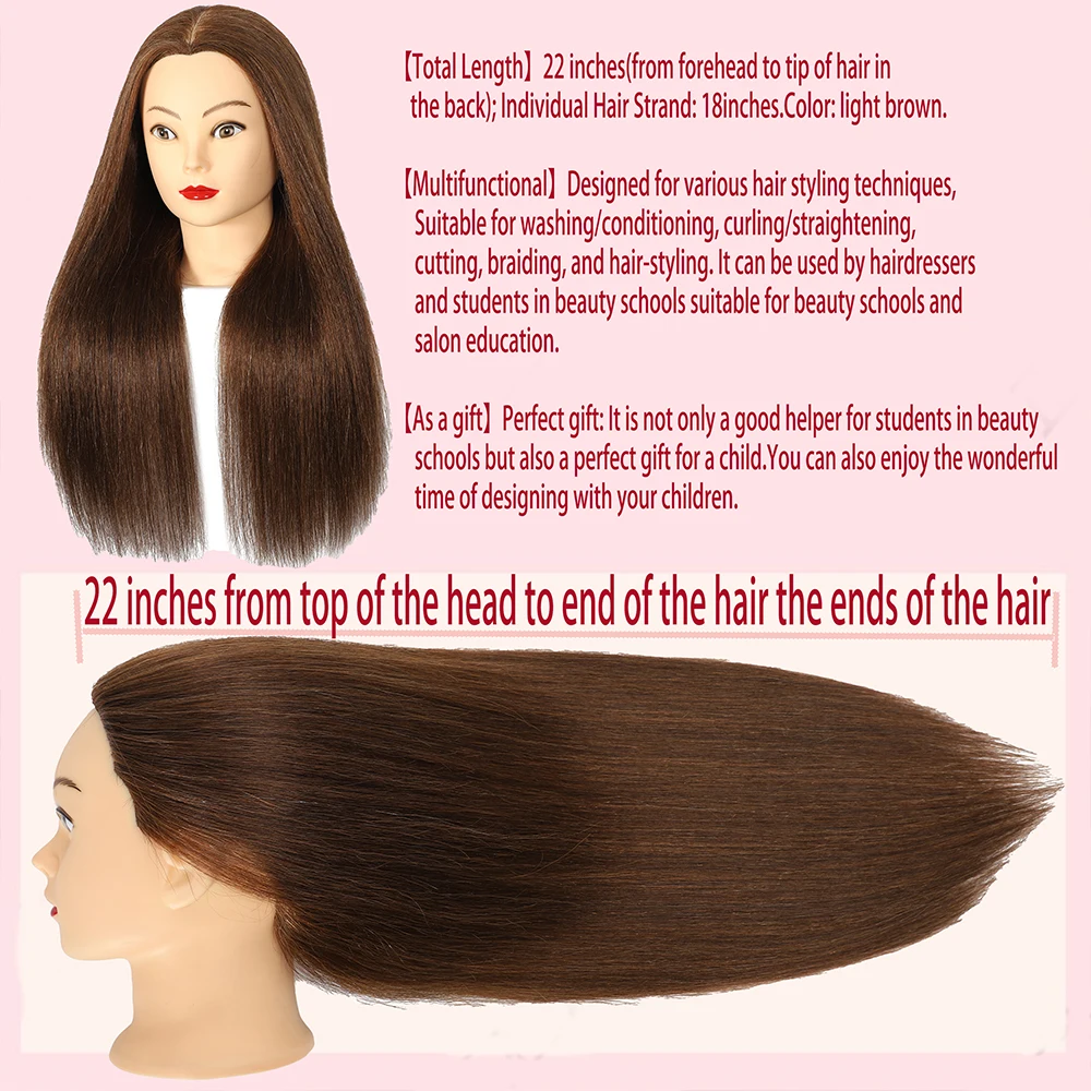 Real Human Hair Mannequin Head for Hair Training, Styling, and Salon Practice Hairstyles