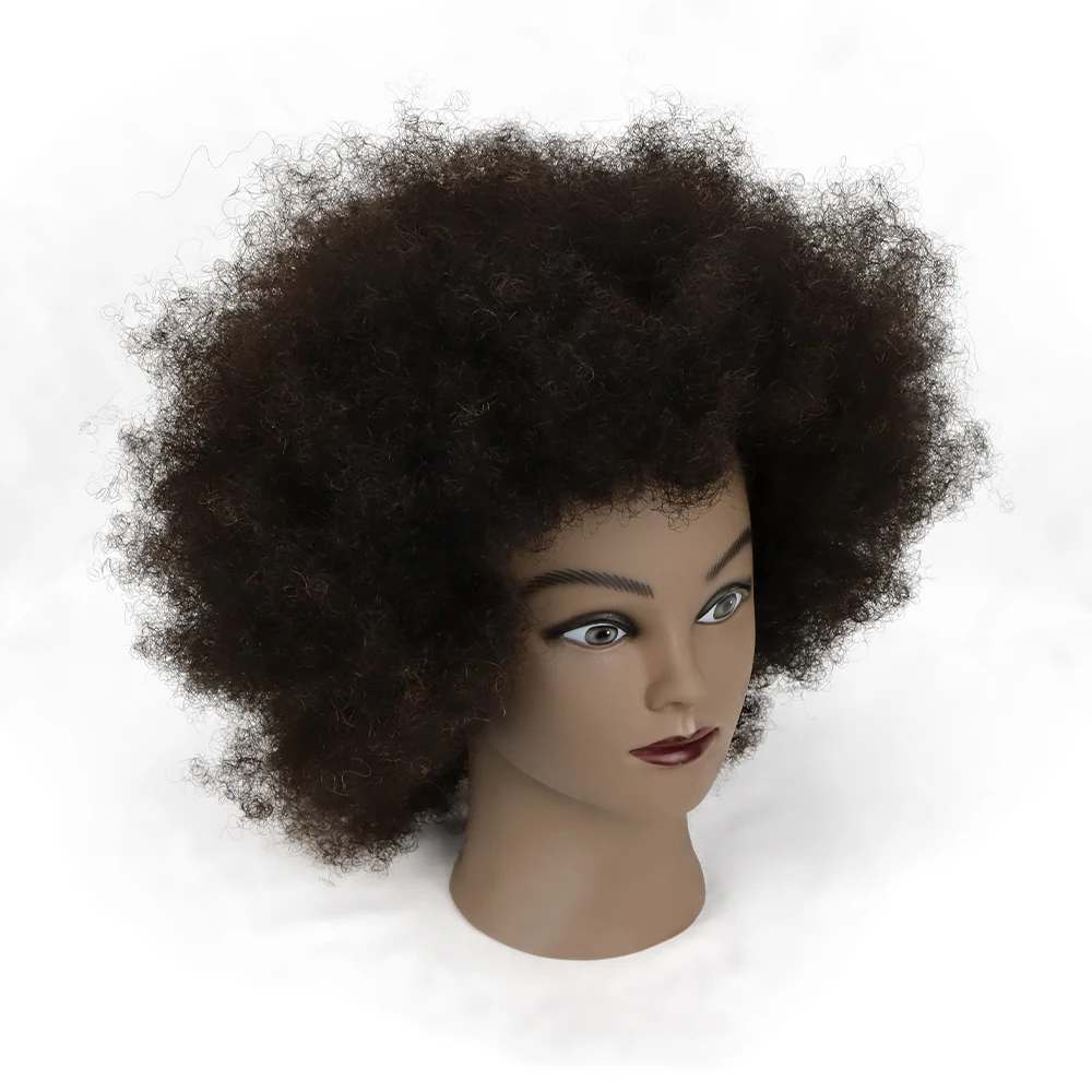 Afro Mannequin Head with Real Human Hair for Hairdressing Training, Salon Cosmetology, and Styling Practice