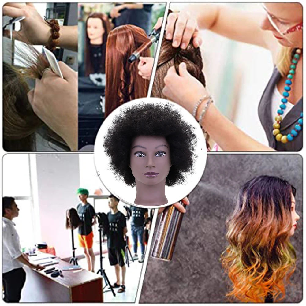 Afro Mannequin Head with Real Human Hair for Hairdressing Training, Salon Cosmetology, and Styling Practice