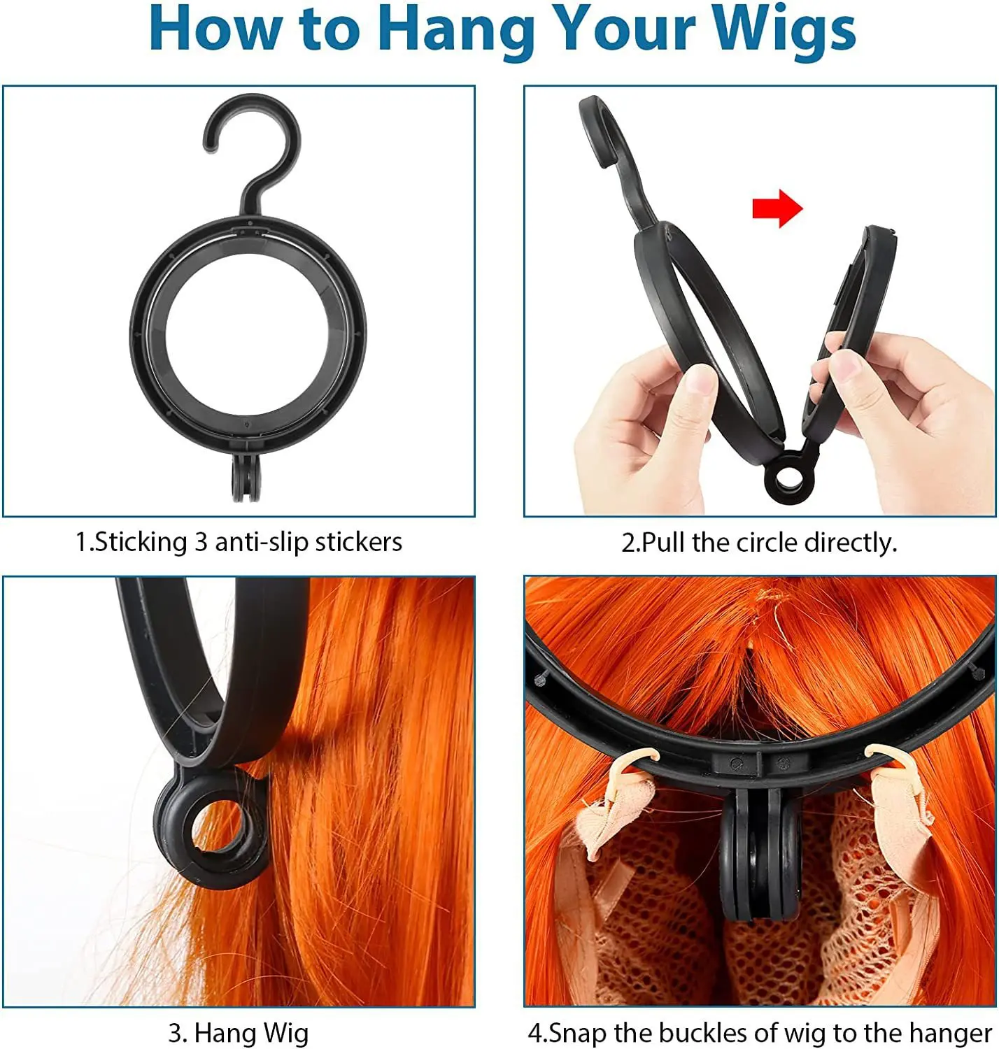 Portable Wig Display Stand Set, Plastic Hanging and Drying Stand for Multiple Wigs