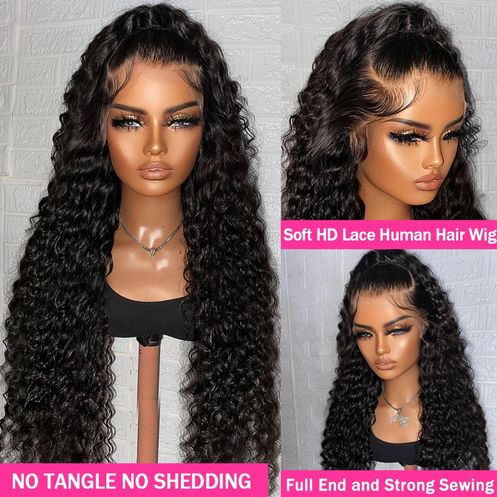 Deep Wave Transparent HD Lace Frontal Wig, Curly Human Hair Lace Wig for Women