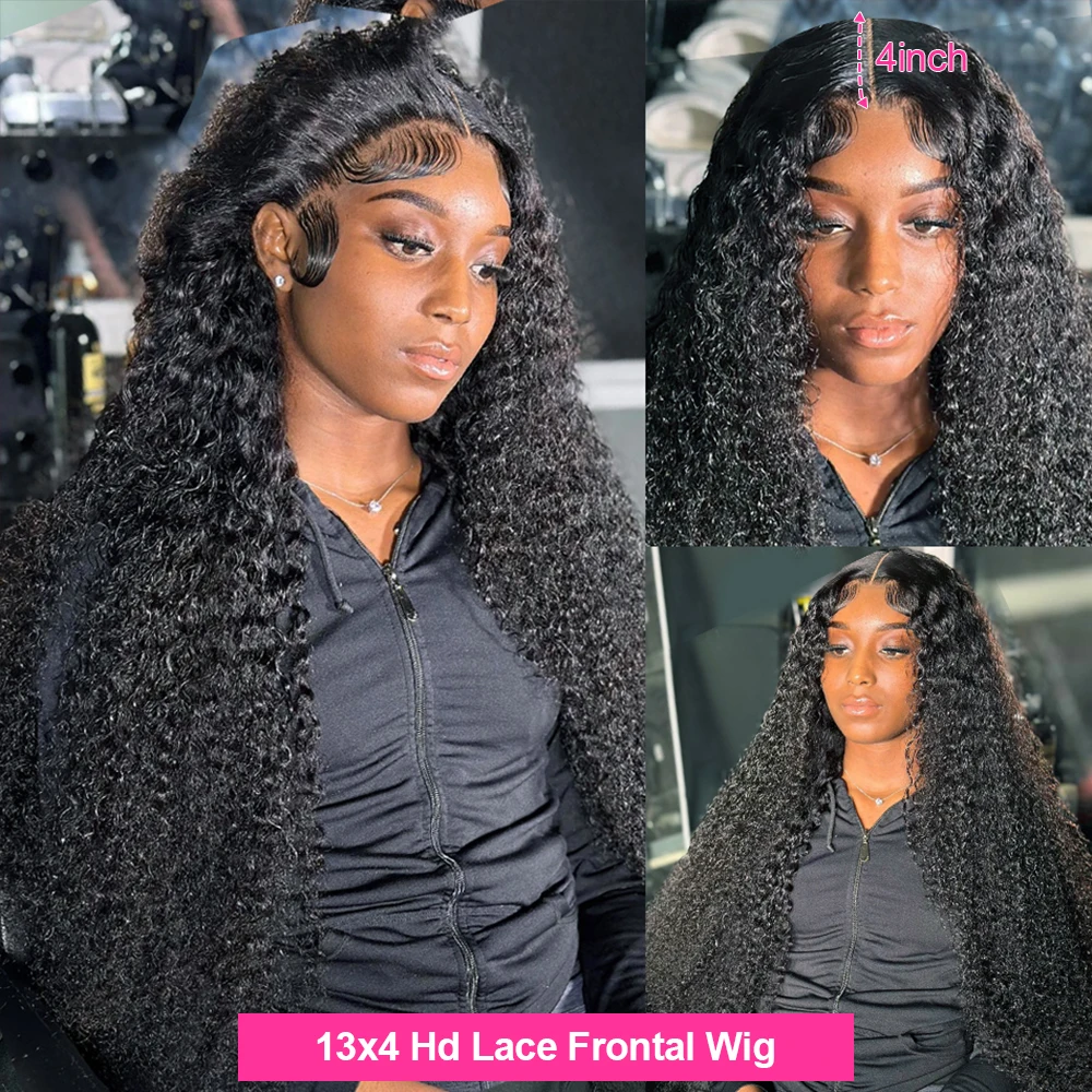Deep Wave Transparent HD Lace Frontal Wig, Curly Human Hair Lace Wig for Women