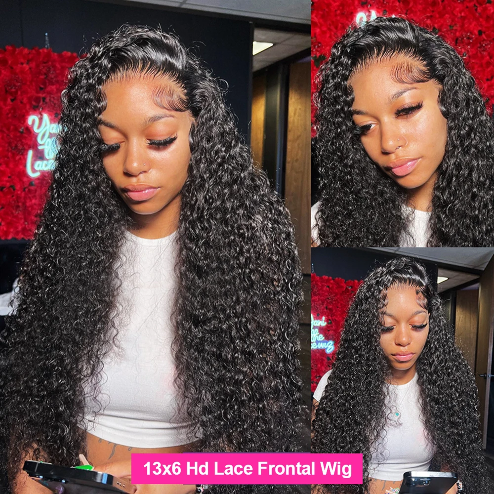 Deep Wave Transparent HD Lace Frontal Wig, Curly Human Hair Lace Wig for Women