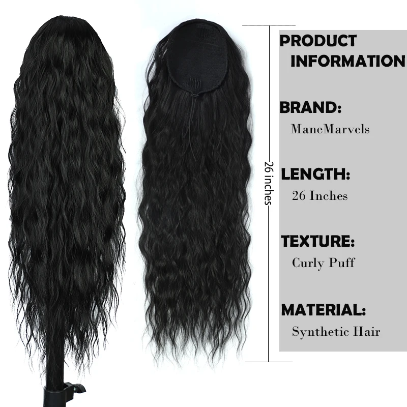 Long Curly Wavy Synthetic Drawstring Ponytail Hair Extension for Women Burgundy Blond
