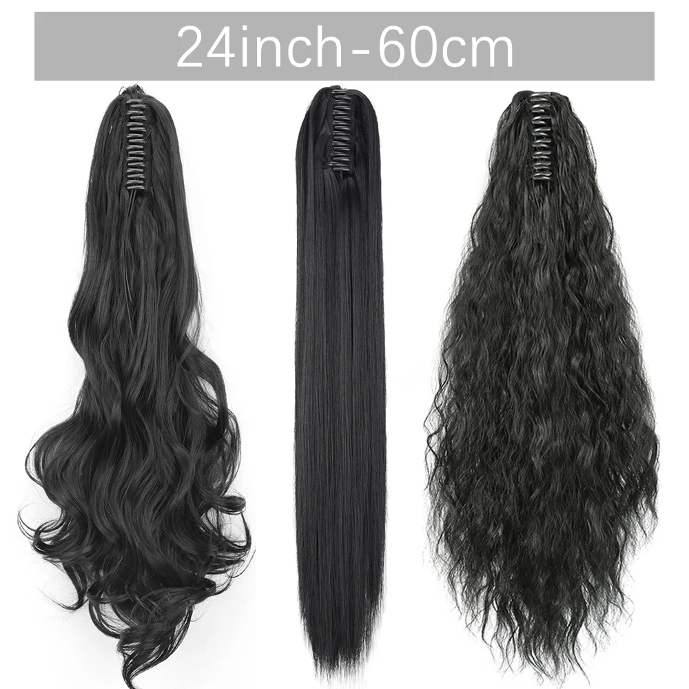 Synthetic Long Straight Claw Clip-On Ponytail Hair Extensions Heat Resistant for Women