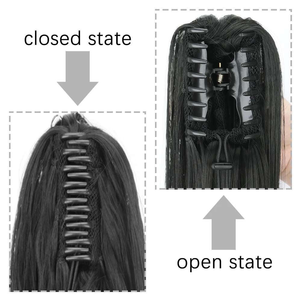 Synthetic Long Straight Claw Clip-On Ponytail Hair Extensions Heat Resistant for Women