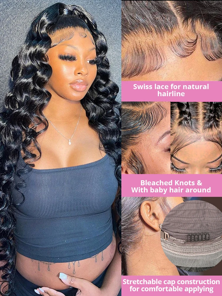 Loose Deep Wave HD Lace Frontal Wig, Brazilian Curly Pre-Plucked Remy Human Hair Lace Front Wig