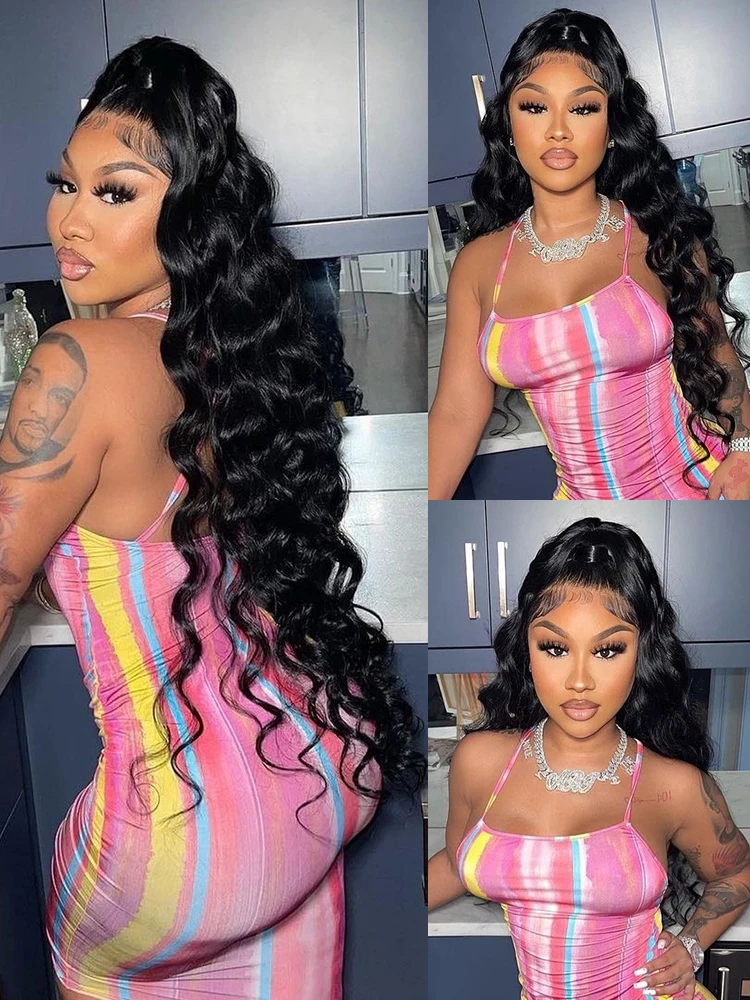 Loose Deep Wave HD Lace Frontal Wig, Brazilian Curly Pre-Plucked Remy Human Hair Lace Front Wig
