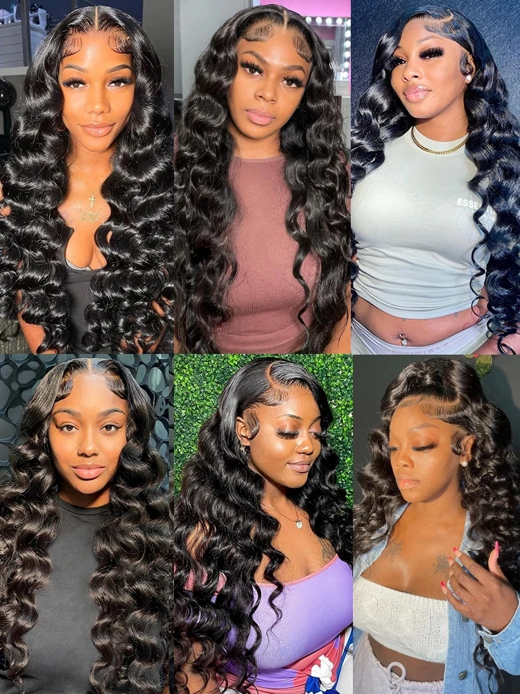 Loose Deep Wave HD Lace Frontal Wig, Brazilian Curly Pre-Plucked Remy Human Hair Lace Front Wig