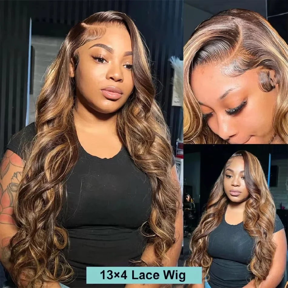 Highlight Body Wave Lace Frontal Wig, Ombre Human Hair, High-Density Lace Front Wig for Women