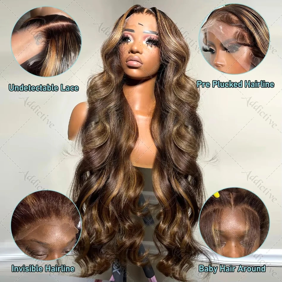 Highlight Body Wave Lace Frontal Wig, Ombre Human Hair, High-Density Lace Front Wig for Women
