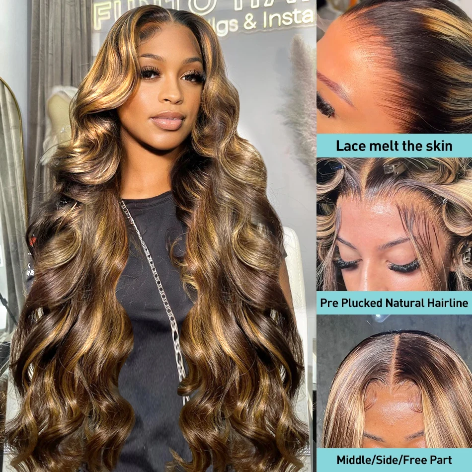 Highlight Body Wave Lace Frontal Wig, Ombre Human Hair, High-Density Lace Front Wig for Women