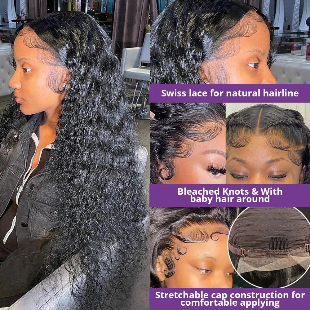 HD Lace Frontal Wig, Water Deep Wave Human Hair, High-Density Curly Wig for Black Women