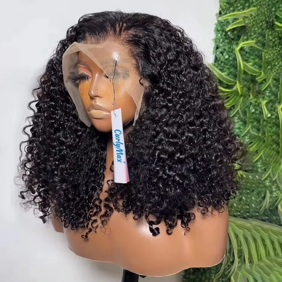 Brazilian Short Bob Lace Frontal Wig, Deep Wave HD Transparent Lace Front with Curly Closure for Women