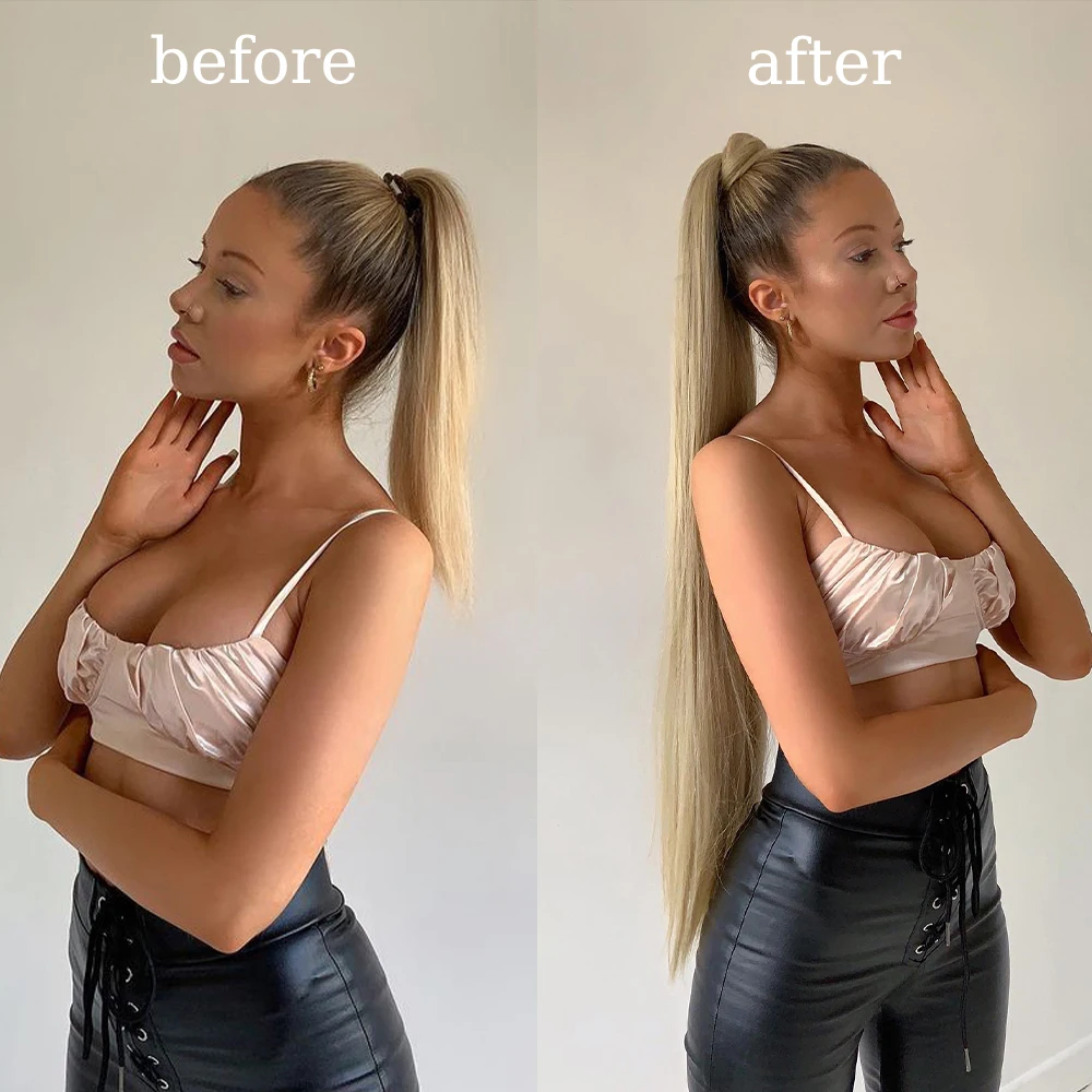 Synthetic Long Straight Wrap Around Clip-In Ponytail Hair Extension Heat Resistant