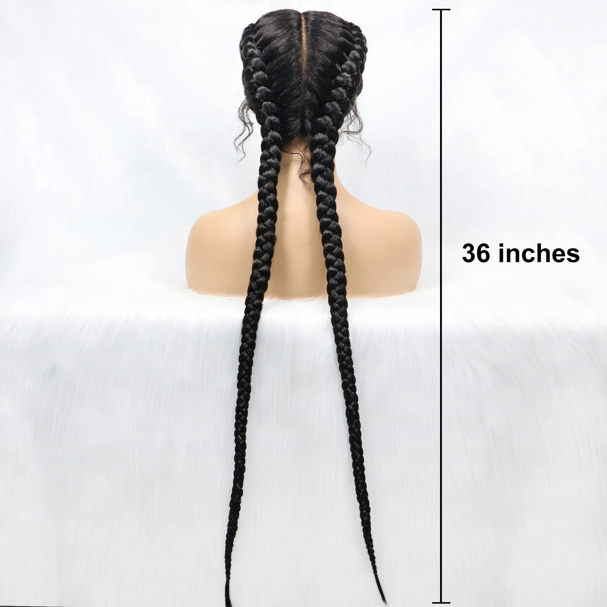 Long Lace Front Synthetic Braided Wig with Dutch Twin Braids and Baby Hair for Black Women