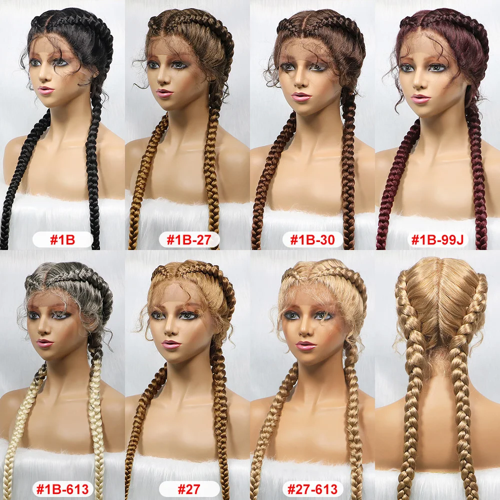 Long Lace Front Synthetic Braided Wig with Dutch Twin Braids and Baby Hair for Black Women