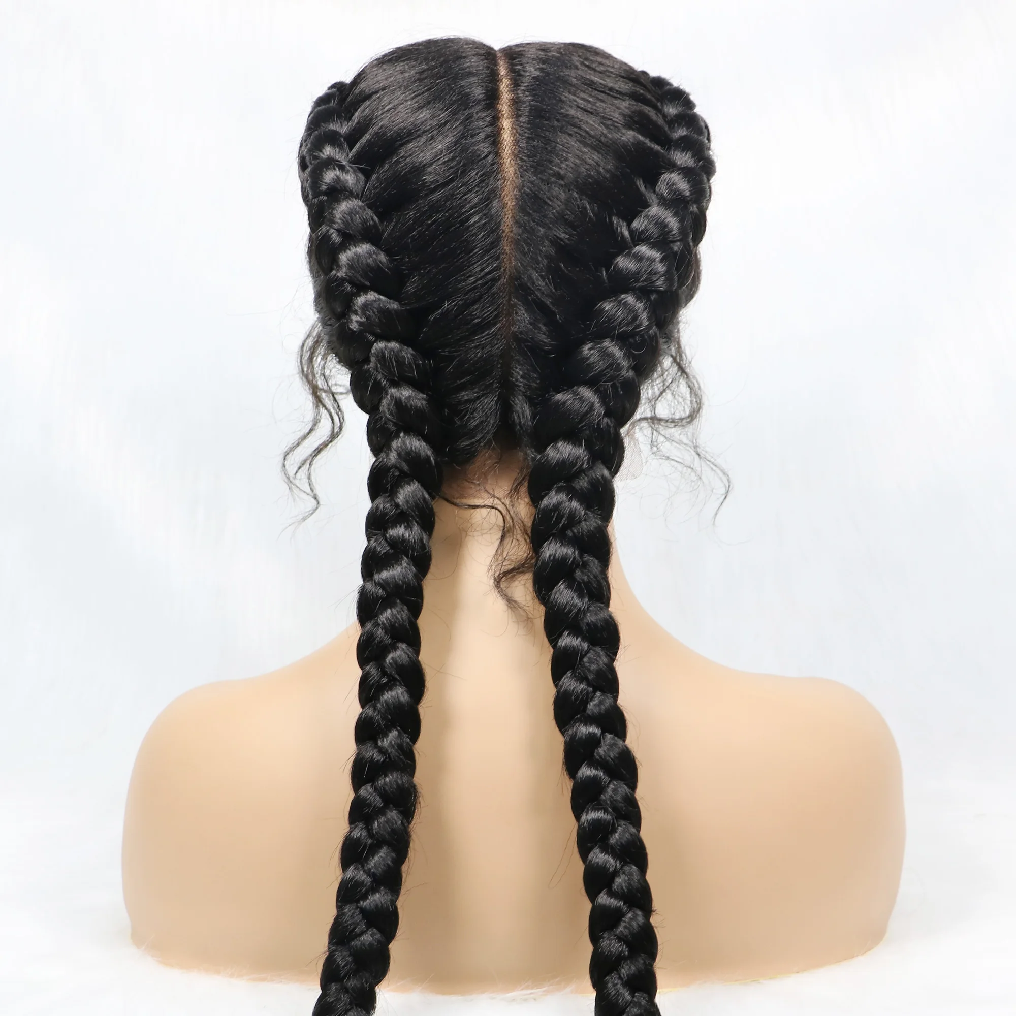 Long Lace Front Synthetic Braided Wig with Dutch Twin Braids and Baby Hair for Black Women